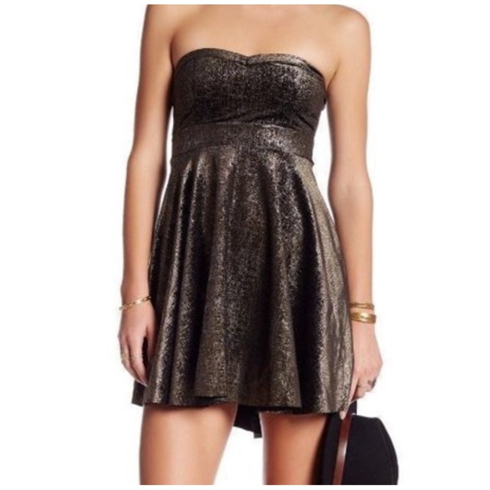 Free People Velvet Strapless Mini Dress Women XS Metallic Flare Party Whimsigoth
